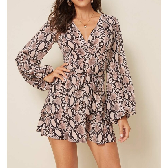 MBM Unlimited Dresses & Skirts - Snakeskin Print Long Sleeve Self Tie Swing Dress